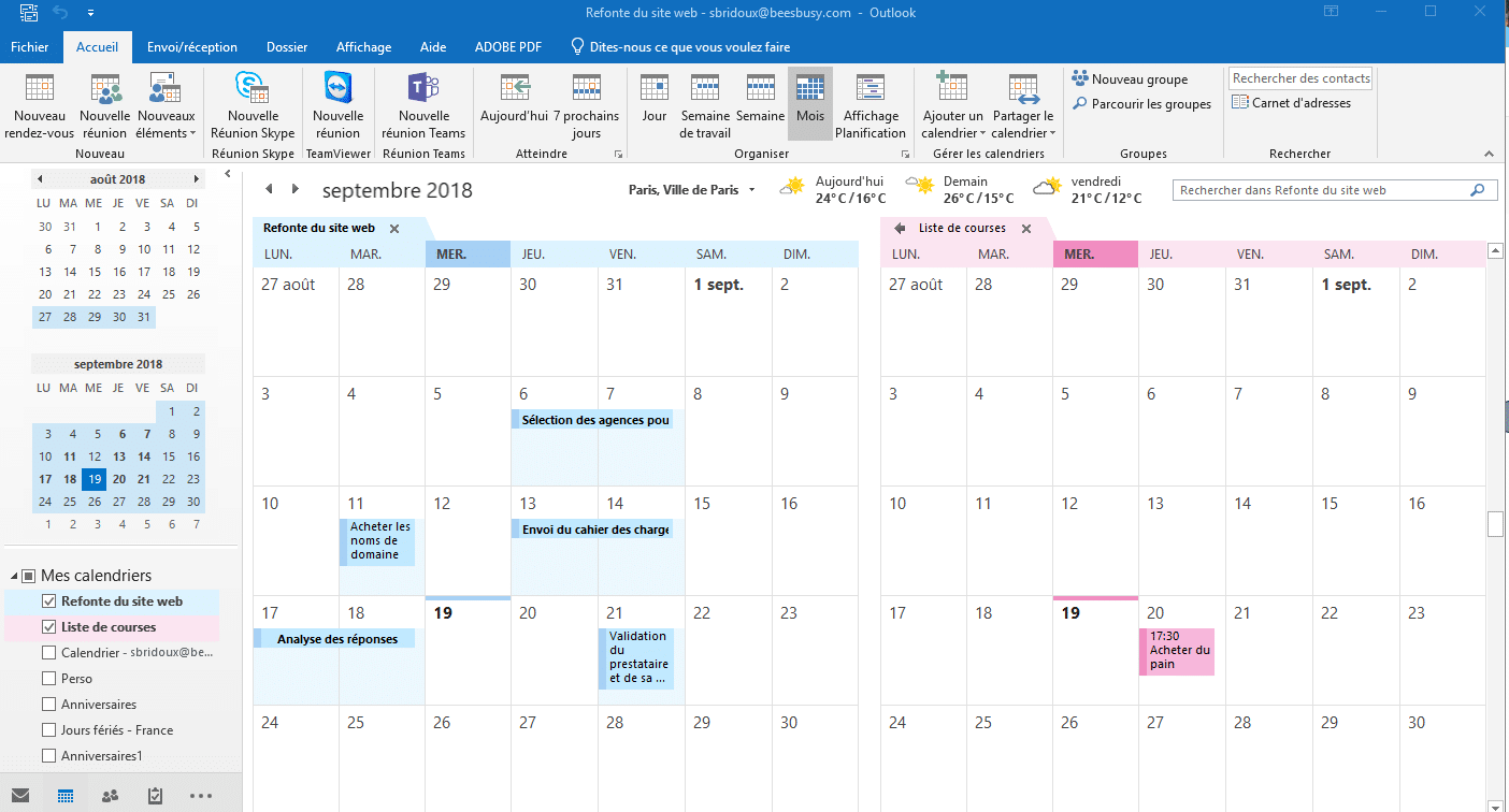 Visualisez votre nouveau calendrier par projet sur Outlook