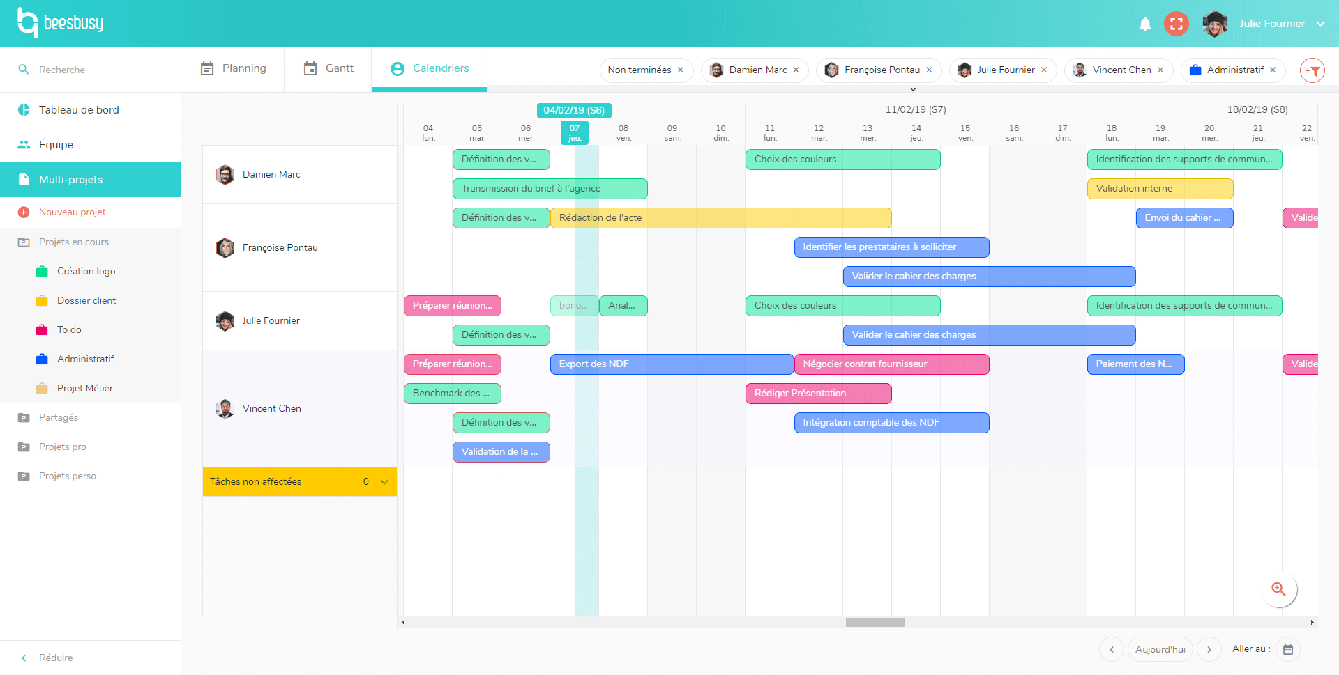 See the calendars of selected projects on this view.