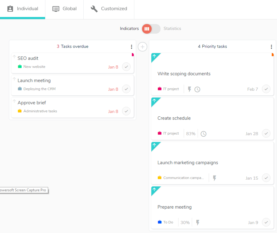 Follow the progress of your tasks with a dashboard.