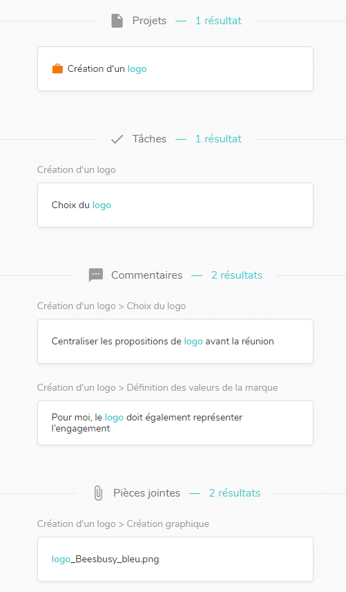 Recherche dans toute l'application