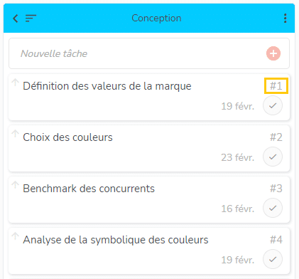 Numéro à la création de tâches