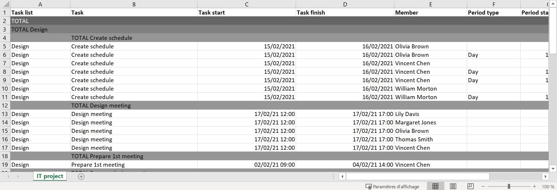 Export your project as an Excel file.