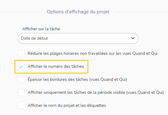 Afficher le numéro des tâches