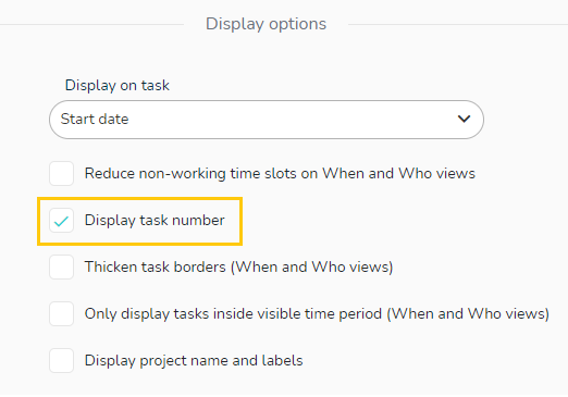 Choose to display the task number by checking the option on the project's parameters.