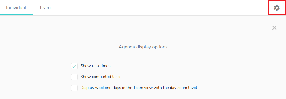 How to access the agenda display options