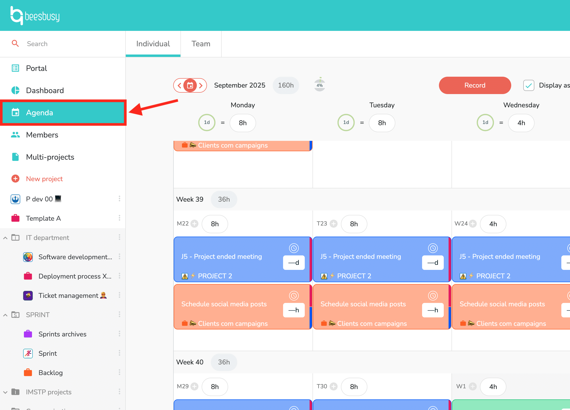 The agenda is now accessible from the sidebar on the left