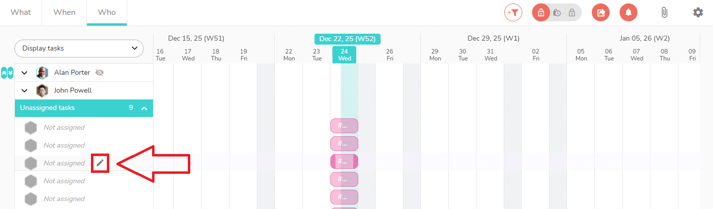 How to assign a task in the Who view of the project