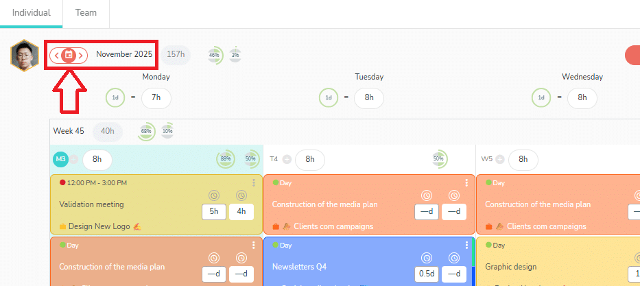Button to navigate to another month in the agenda