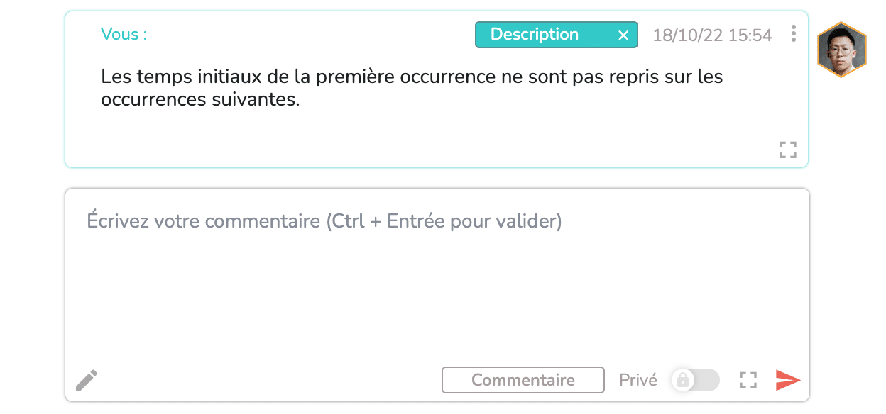 Exemple de positionnement d'un commentaire typé description