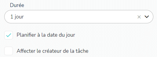 Paramètres par défaut d'une nouvelle tâche