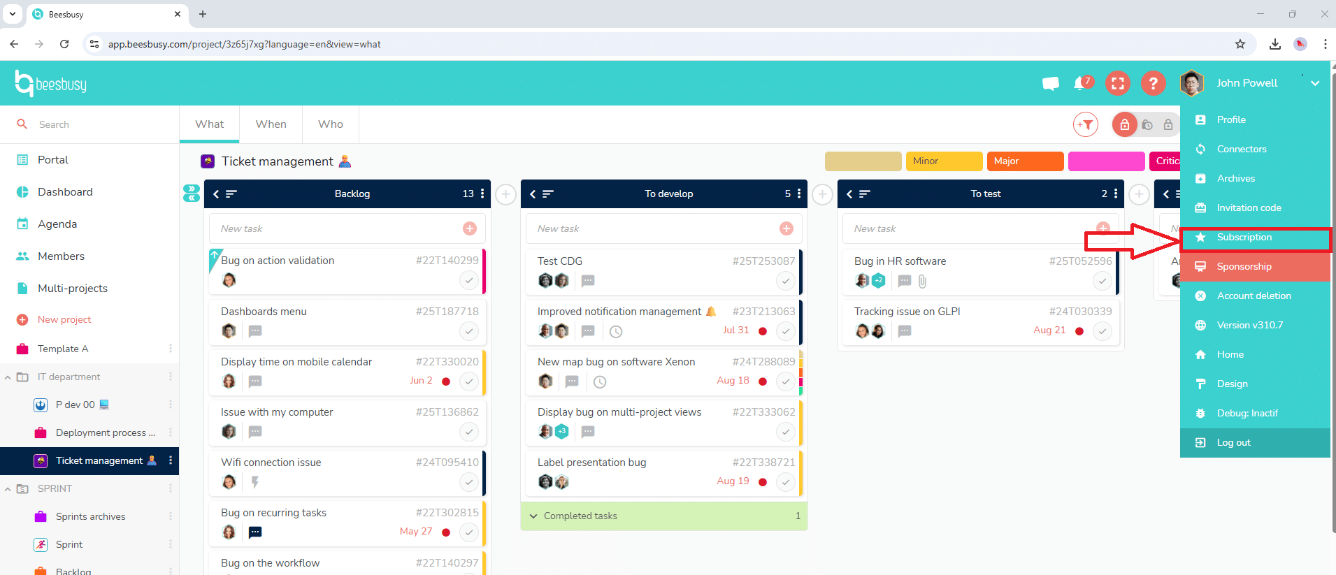 How to acces the subscription page