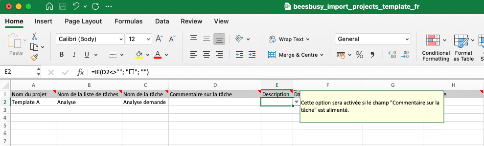 Commentaire en en-tête du template pour instruction