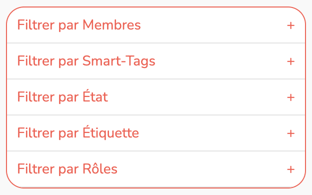 Liste des objets filtrables