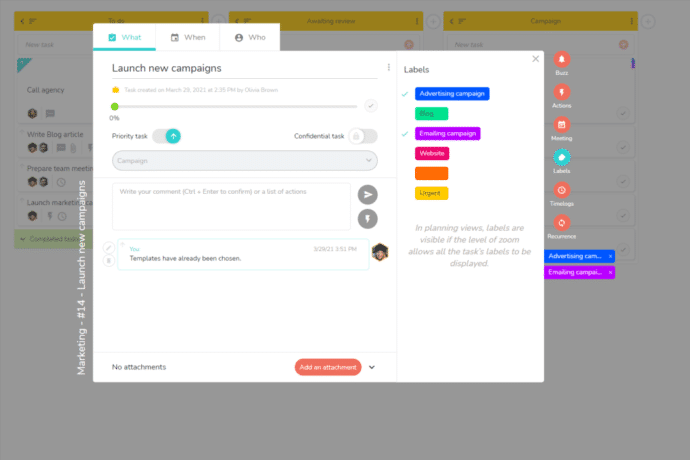 Use label to affect concepts to tasks in a projetc