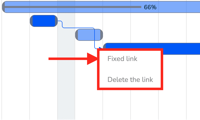 Menu allowing to modify or delete the ling