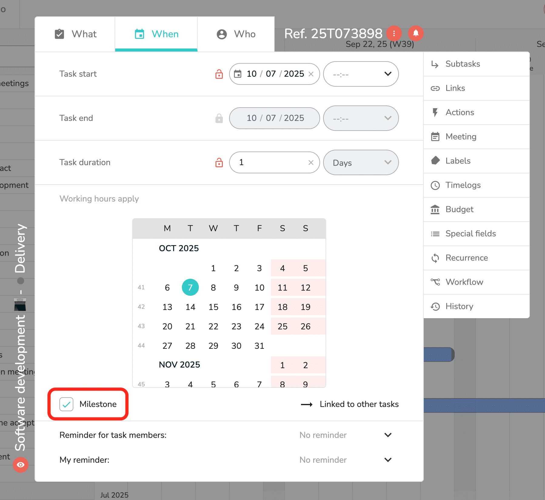 Check the milestone box to turn the task into a milestone