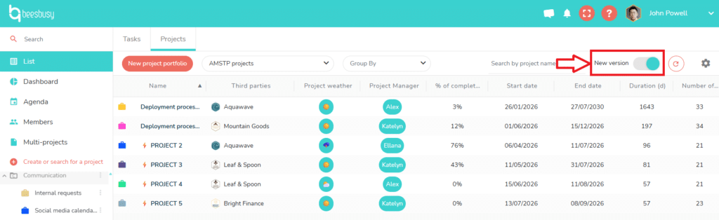 Toggle to switch from the new global dashboard to the old