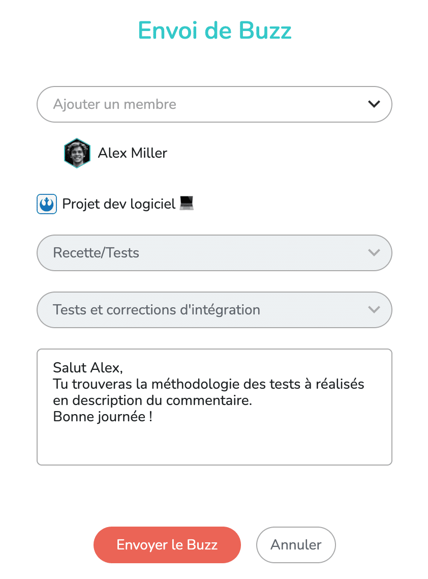 Nouvelle pop up buzz tâche