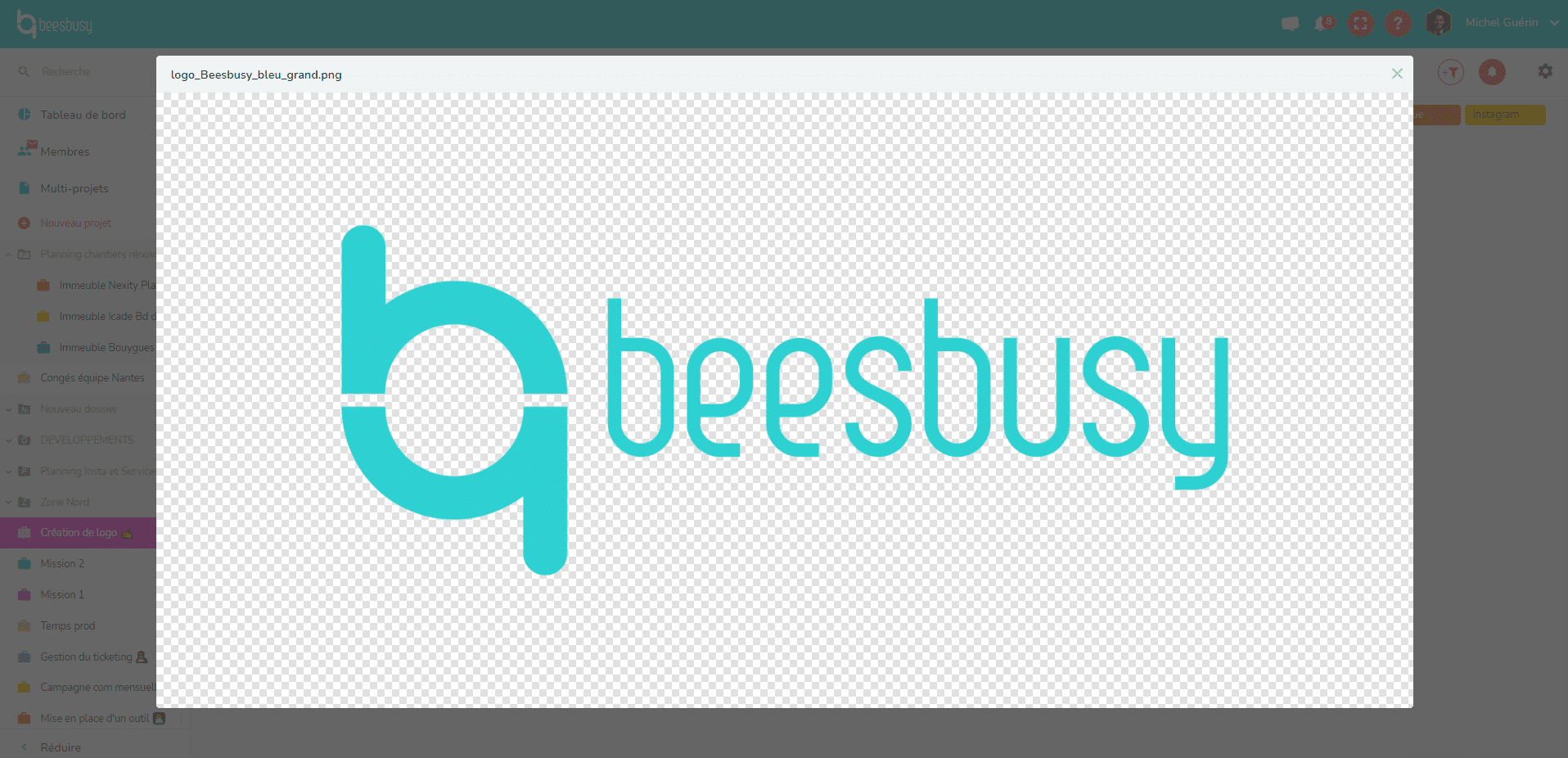 Prévisualisation d'une photo dans Beesbusy