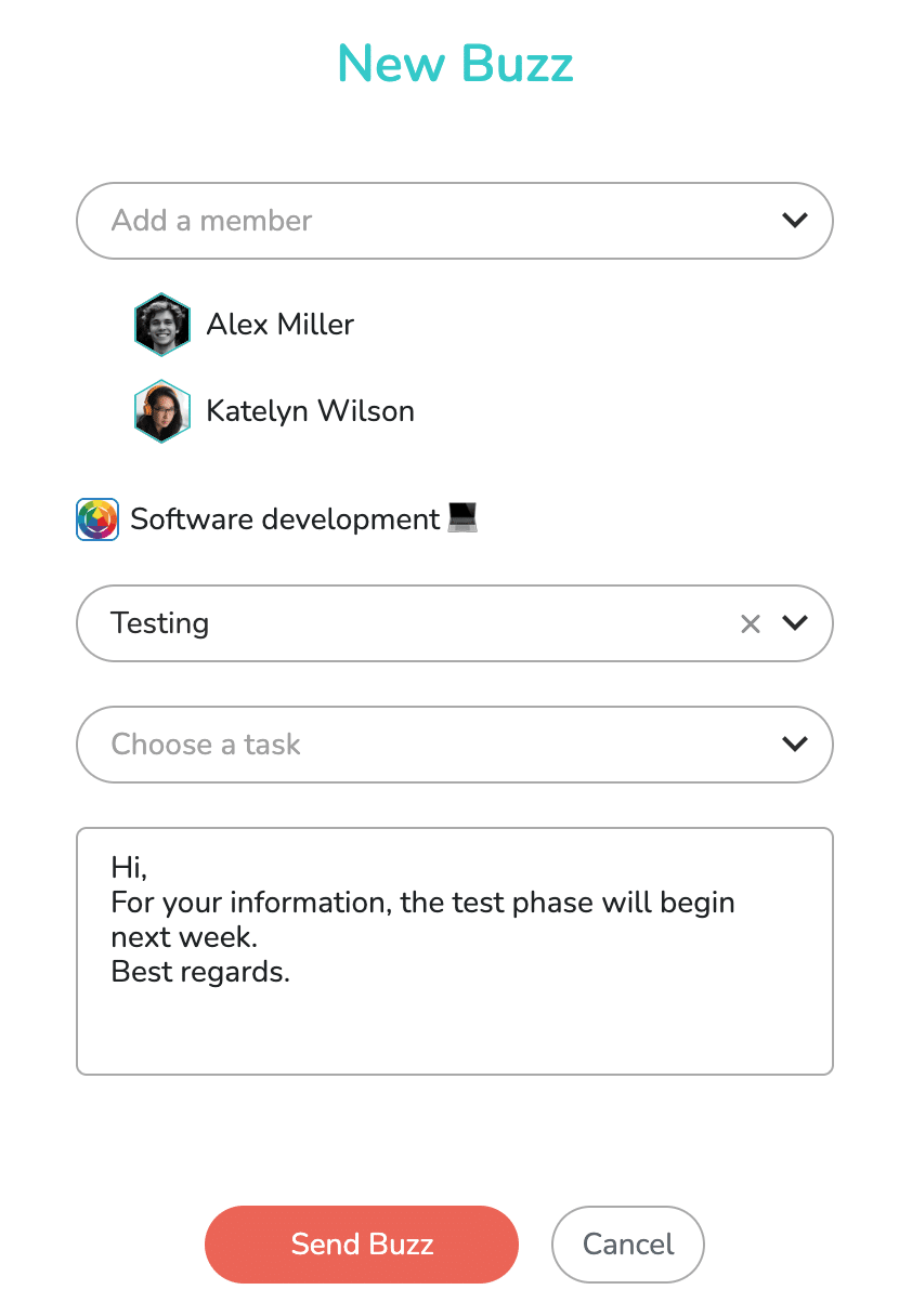 Window for project buzz sending