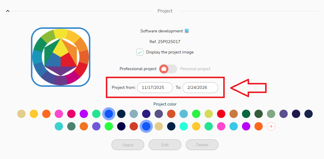 Project's planning start and end date