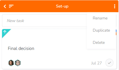You have the possibility to rename, delete or duplicate a tasks list.