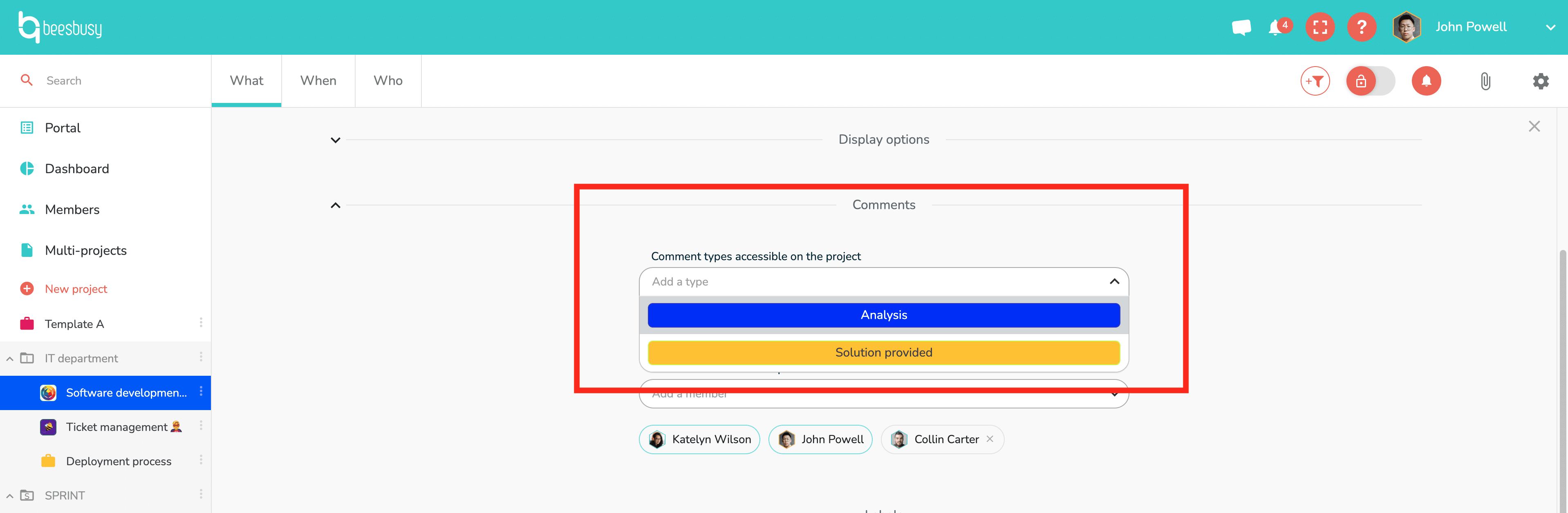 How to allow types of comment on your project