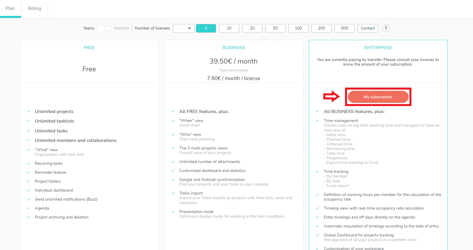 Subscriptions presentation page