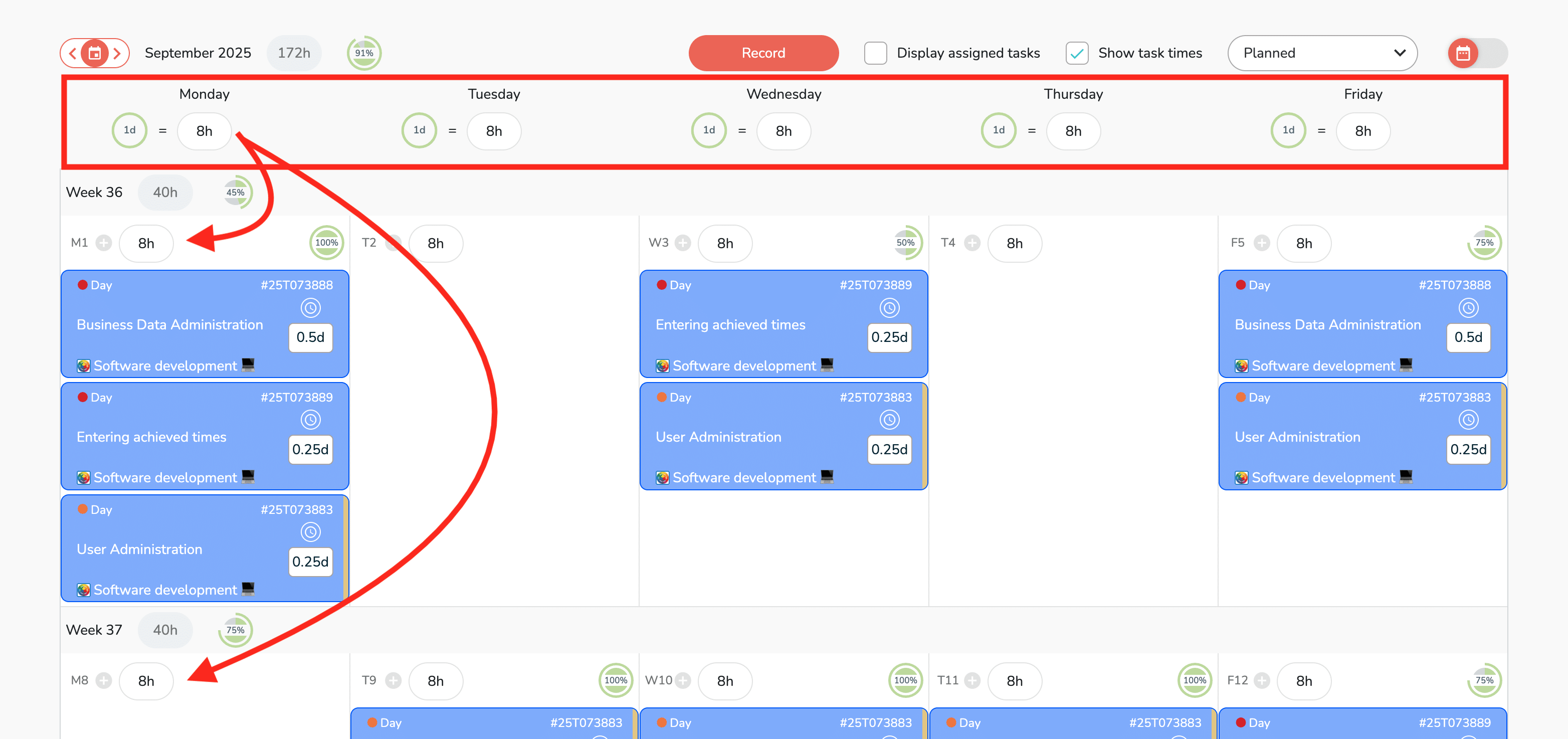 Marking your working hours in your agenda