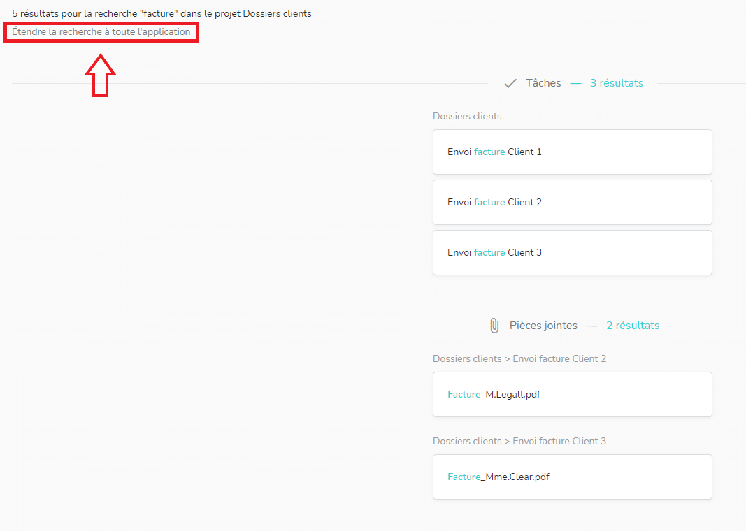 Bouton étendre sa recherche à toute l'application