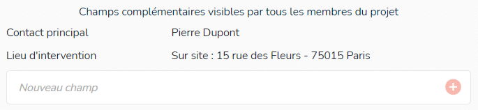 Champs complémentaires du projet