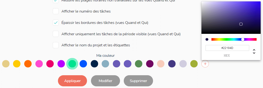 Personnaliser vos propres couleurs