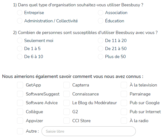 3 questions pour vous connaître lors de l'inscription