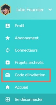 Menu du profil pour accéder à la zone de saisie des codes