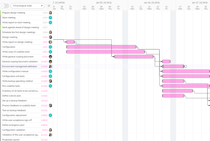 Gantt chart of the project