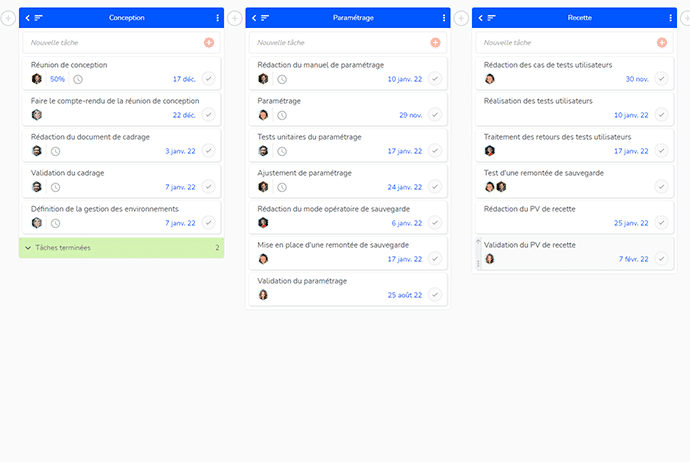 Vue des tâches pour travail collaboratif