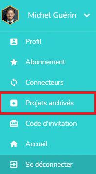 Menu déroulant pour accéder à la zone des projets archivés