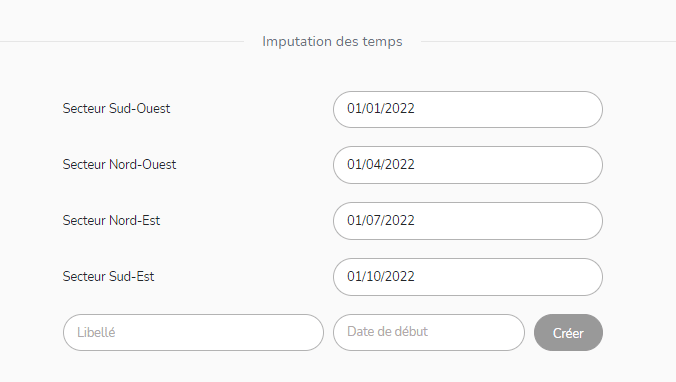 Liste de valeurs créées dans les paramètres du projet