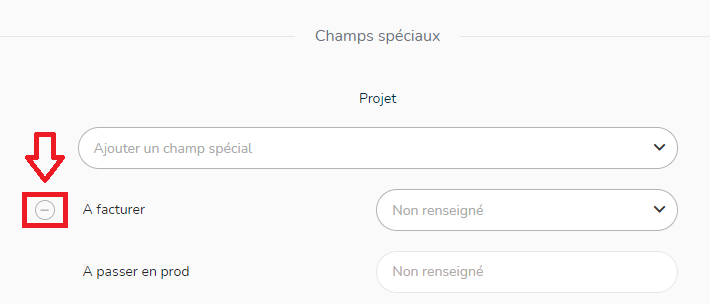 Bouton pour retirer un champ sur le projet