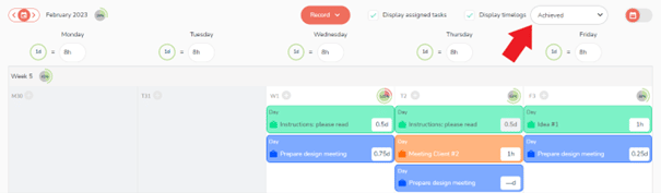 View of completed times in a user's agenda