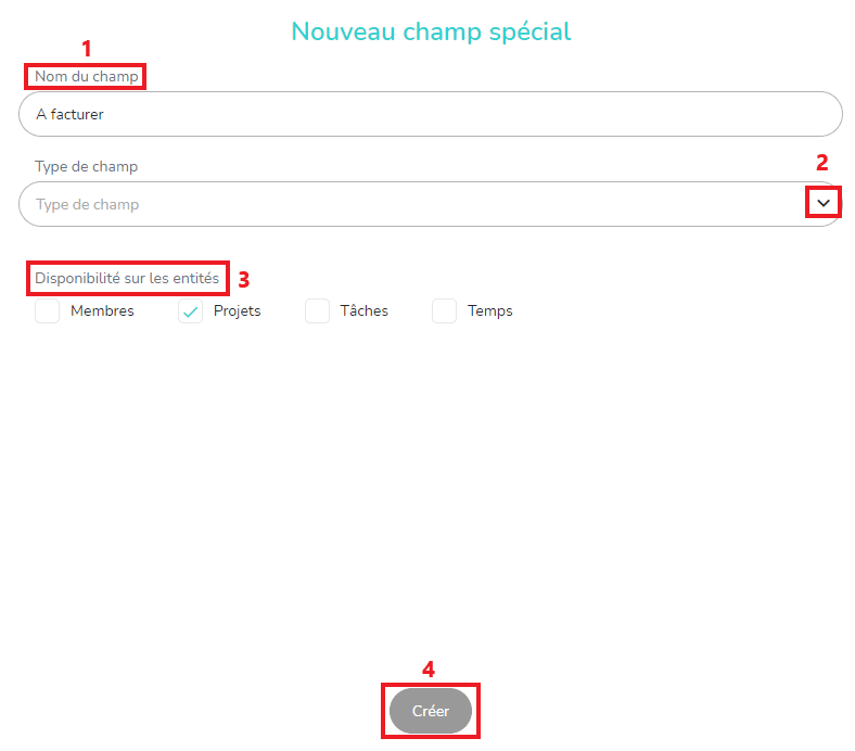 Processus de création d'un champ spécial