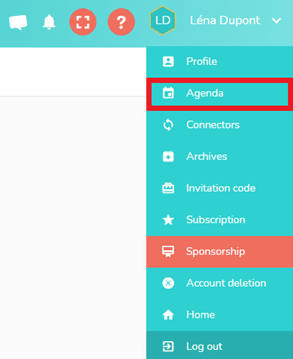 Drop-down menu of a user's agenda