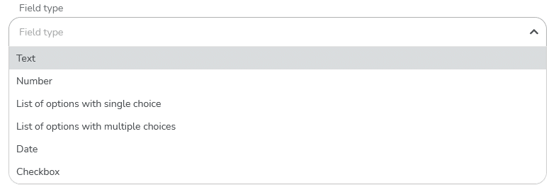 Presentation of the drop-down list of field types