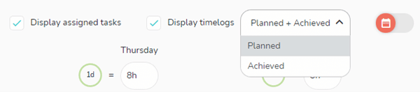 Drop-down menu of the different agenda views