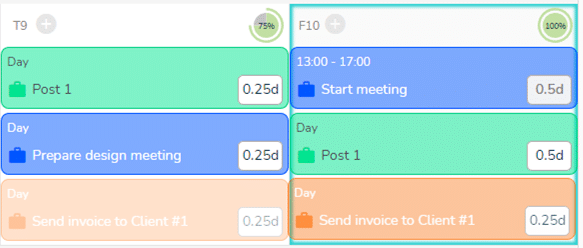 Moving times in the planned times view of a user's agenda