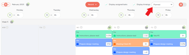View of the planned times of a user's agenda