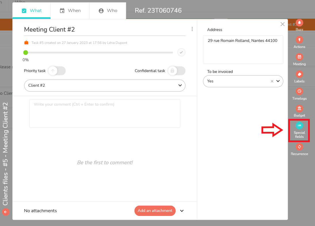 Display of special task fields