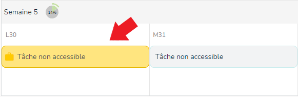 Représentation d'une tâche non accessible avec un statut modification limité