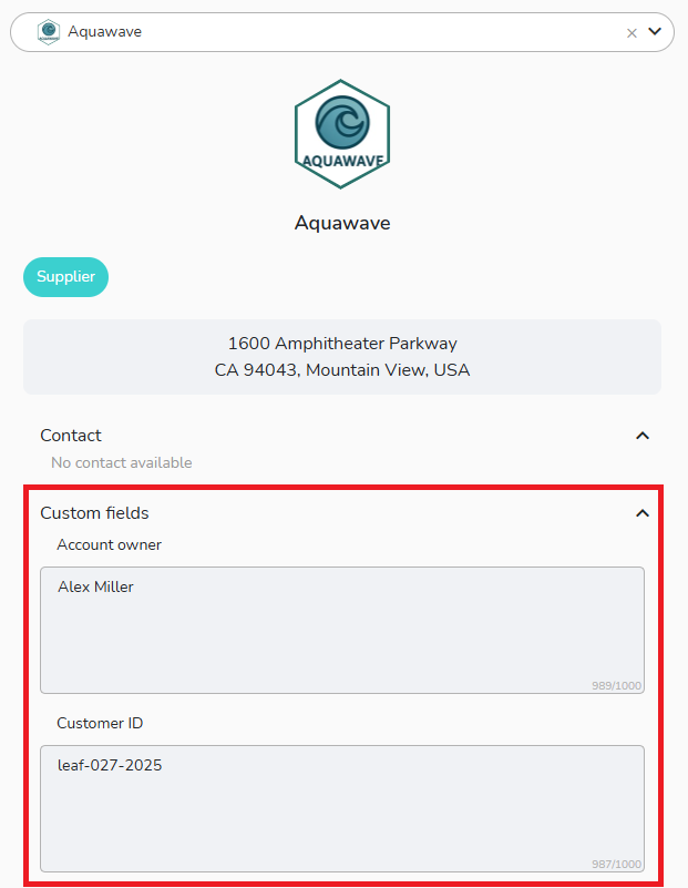 Displaying the special fields of a third party on a project