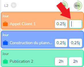 Zone de saisie bleu d'un temps réalisé sur l'agenda